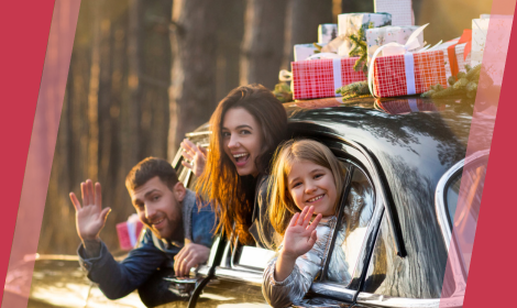 Family on a holiday vacation trip in car