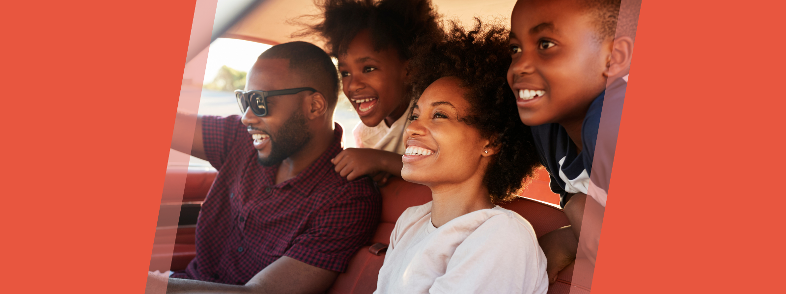 Family of four riding in a car